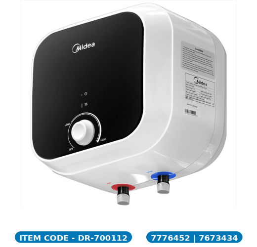 Water Heater 10L - STORAGE PLASTIC BODY - ModeD10-20VD - MIDEA  - BLACK- WHITE