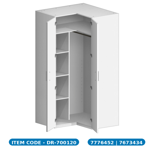 Wardrobe Right Modular - MELAMINE - W3001-CR - ZBOM - WHITE